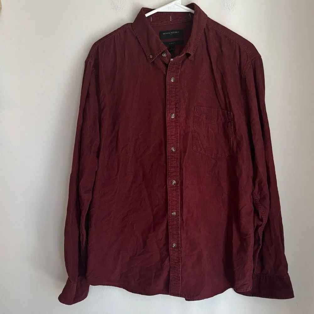 Banana Republic Men's corduroy Button-Down Shirt Deep Wine red long sleeve large